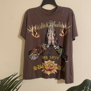 *Rare* Vintage? Christian Audigier “For Love I Surrender” Brown T. Size XL
